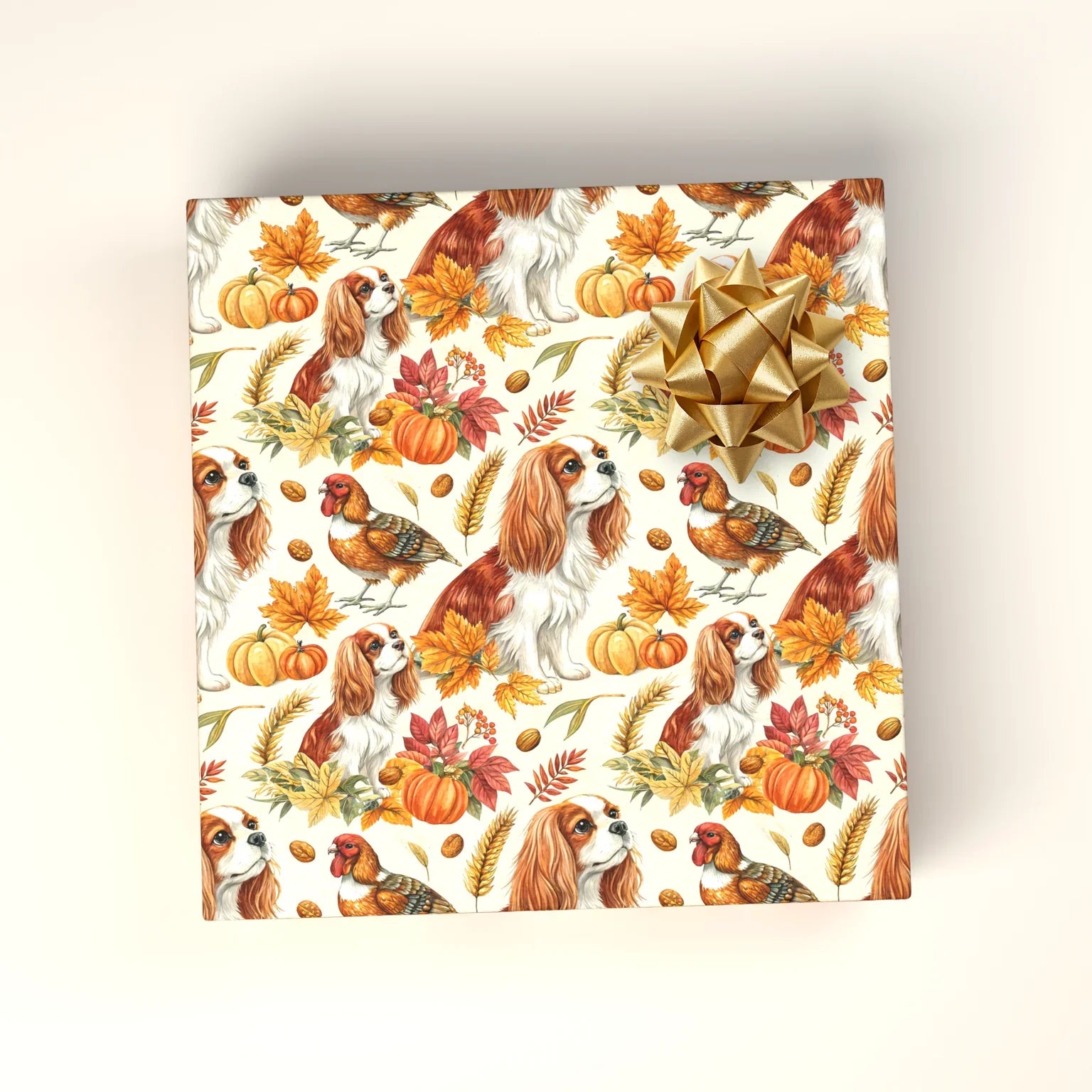 Cavalier King Charles Spaniel Thanksgiving Wrapping Paper — wrapped gift presentation