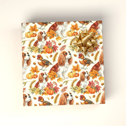 Cavalier King Charles Spaniel Thanksgiving Wrapping Paper — wrapped gift presentation