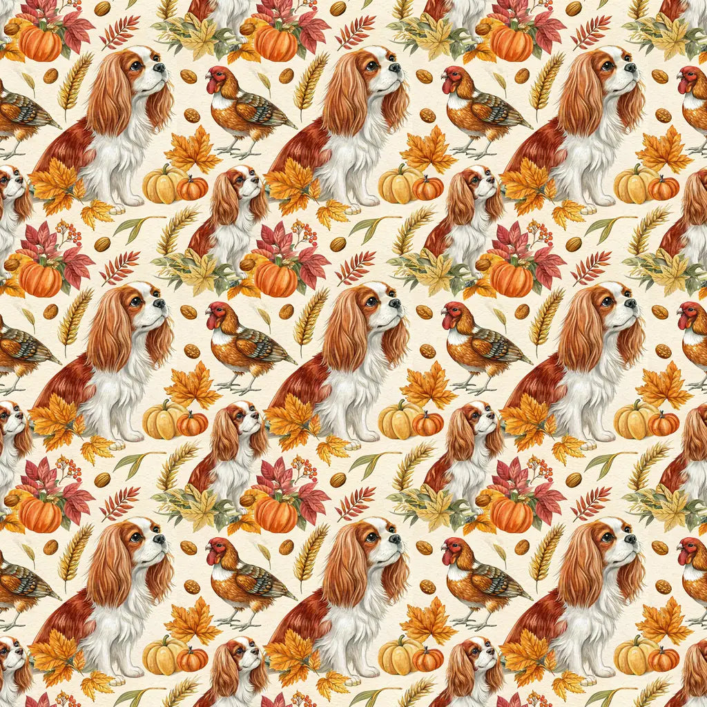 Cavalier King Charles Spaniel Thanksgiving Wrapping Paper — repeating pattern tile