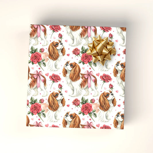 Cavalier King Charles Spaniel Valentine Wrapping Paper — wrapped gift presentation
