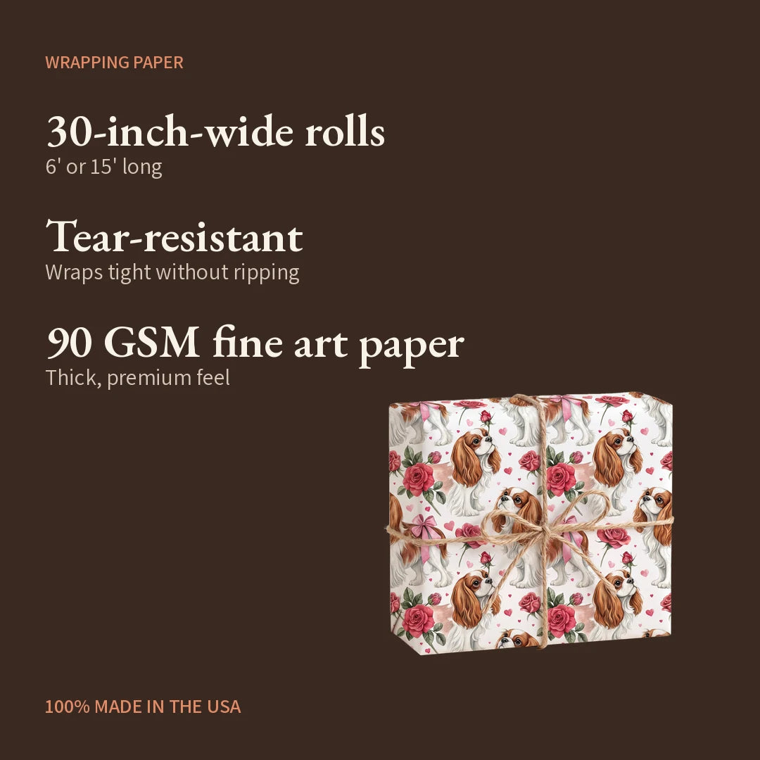 Cavalier King Charles Spaniel Valentine's Day Wrapping Paper — what you get