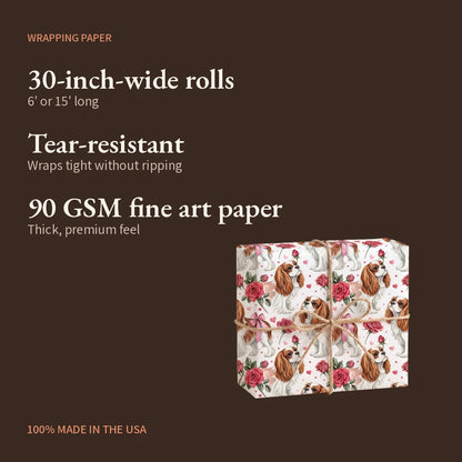 Cavalier King Charles Spaniel Valentine's Day Wrapping Paper — what you get