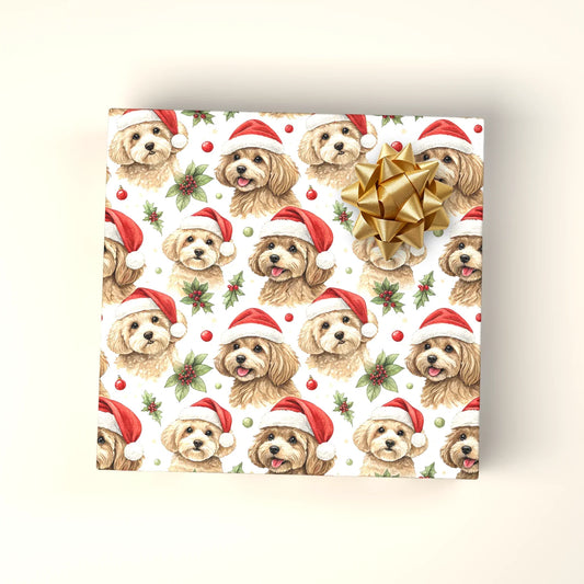 Cavapoo Christmas Wrapping Paper — Santa Hat Cuties — wrapped gift presentation