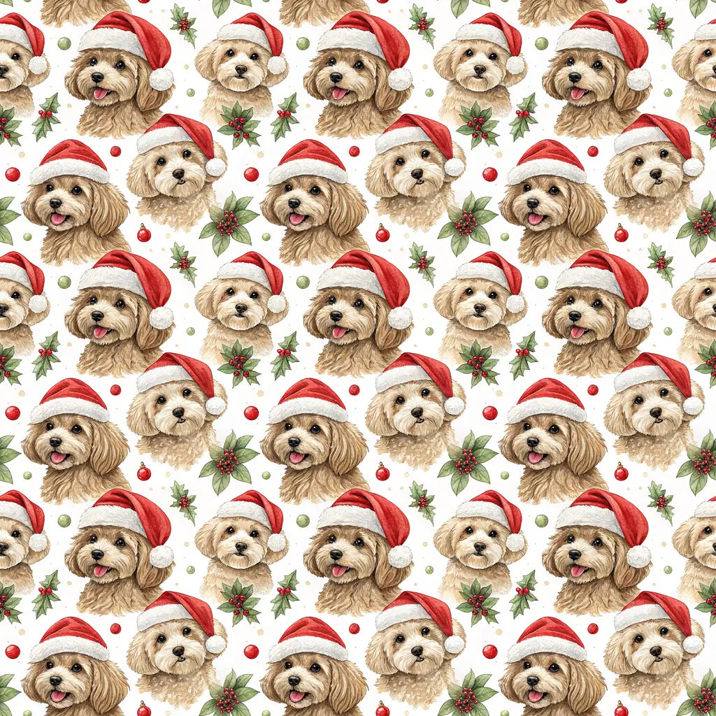 Cavapoo Christmas Wrapping Paper — Santa Hat Cuties — repeating pattern tile