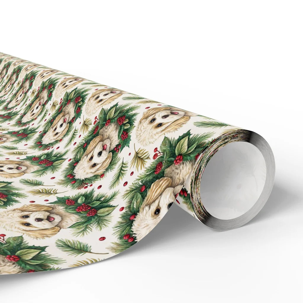 Cavapoo Christmas Wrapping Paper with Holiday Wreaths — paper roll