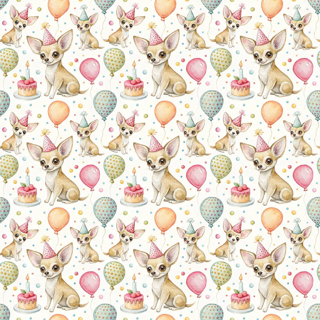 Chihuahua Birthday Wrapping Paper — repeating pattern tile