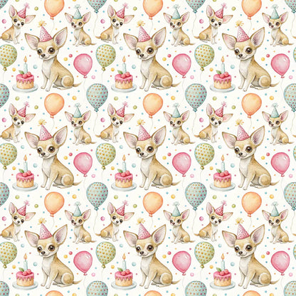 Chihuahua Birthday Wrapping Paper — repeating pattern tile
