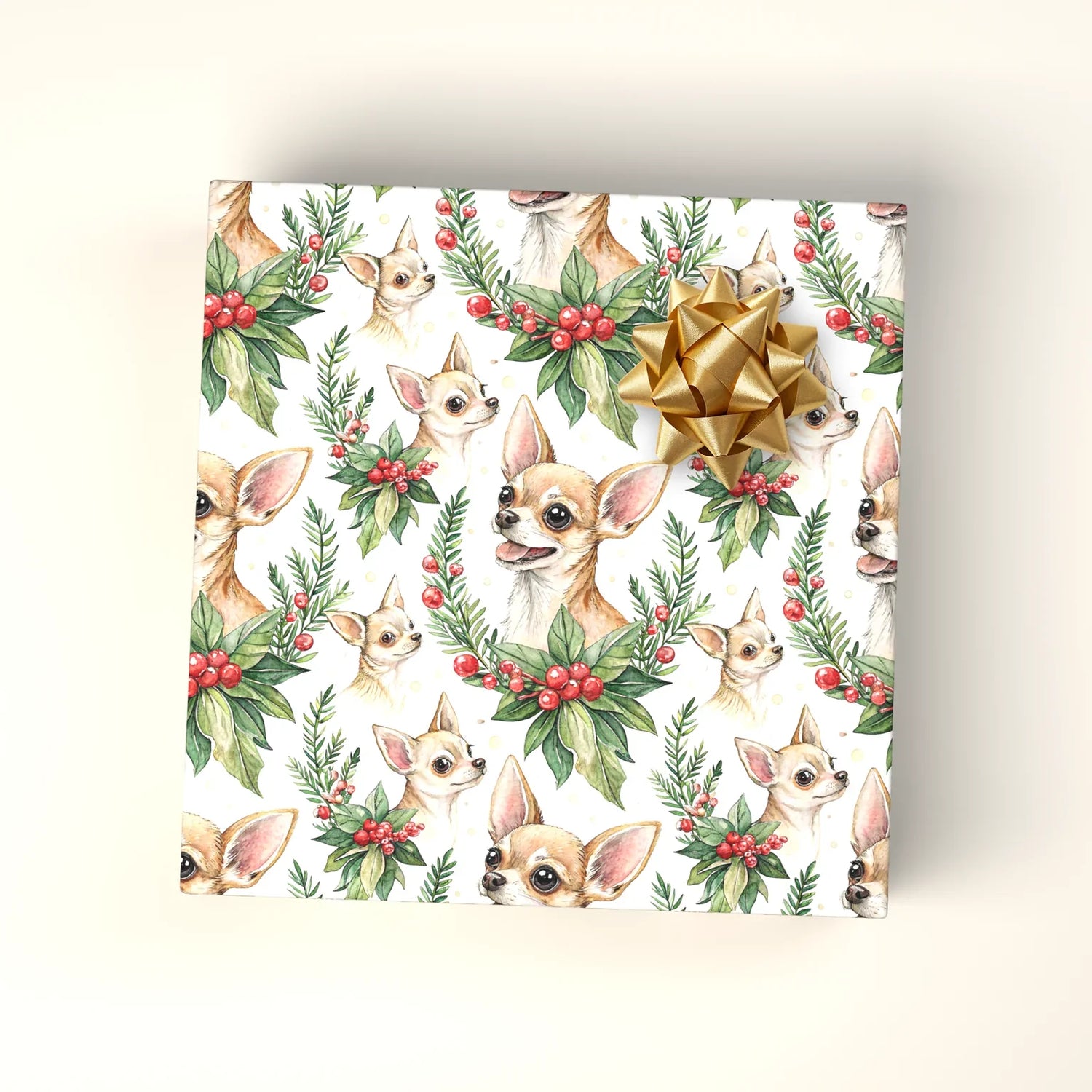 Chihuahua Portrait Wreath Wrapping Paper — wrapped gift presentation