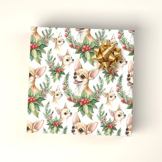 Chihuahua Portrait Wreath Wrapping Paper — wrapped gift presentation