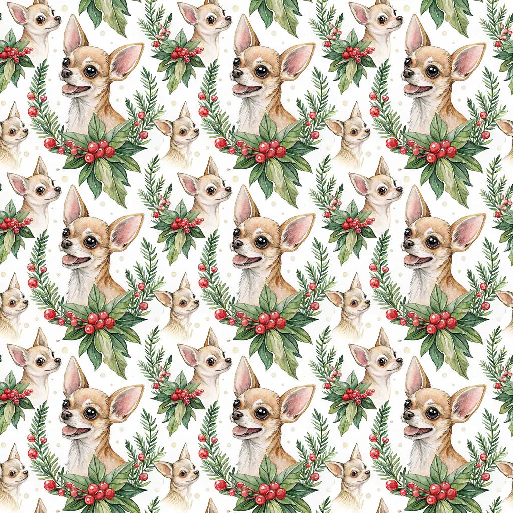 Chihuahua Portrait Wreath Wrapping Paper — repeating pattern tile