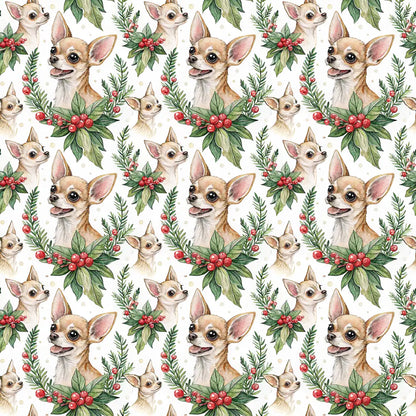 Chihuahua Portrait Wreath Wrapping Paper — repeating pattern tile