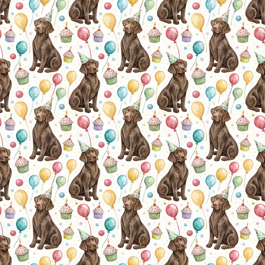 Chocolate Labrador Retriever Birthday Wrapping Paper — repeating pattern tile