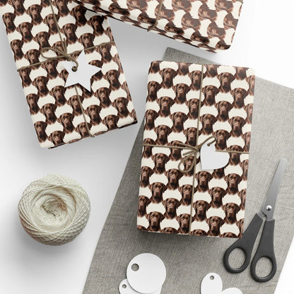 Chocolate Labrador Retriever Portrait Wrapping Paper — styled gift wrapping with scissors and twine