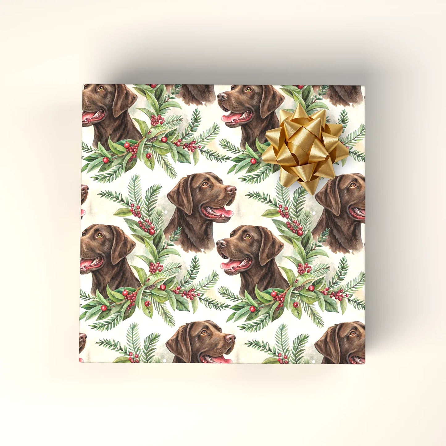 Chocolate Labrador Retriever Portrait Wreath Wrapping Paper — wrapped gift presentation
