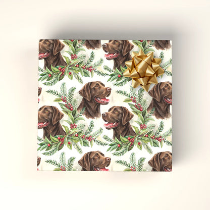 Chocolate Labrador Retriever Portrait Wreath Wrapping Paper — wrapped gift presentation
