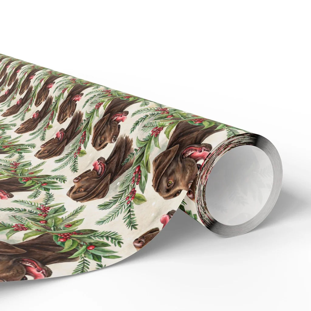 Chocolate Labrador Retriever Portrait Wreath Wrapping Paper — paper roll