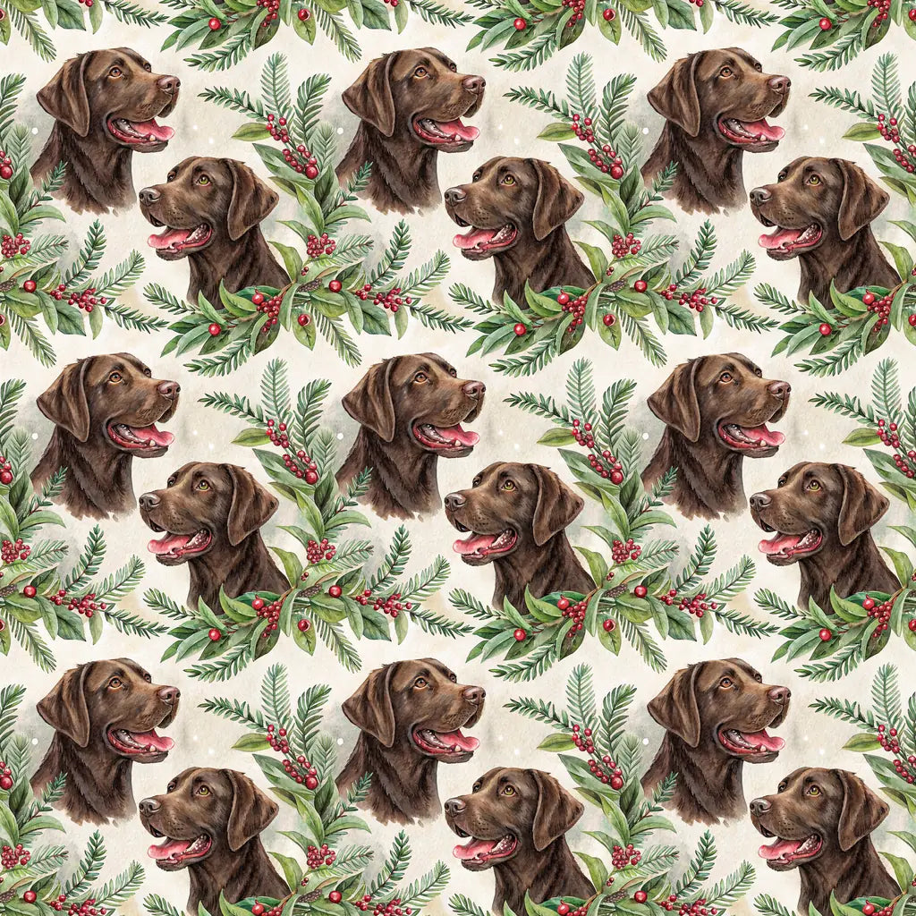 Chocolate Labrador Retriever Portrait Wreath Wrapping Paper — repeating pattern tile