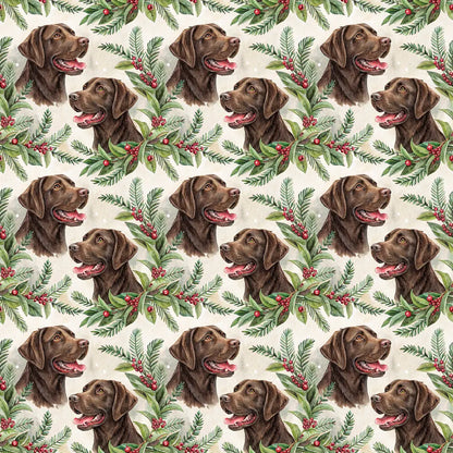 Chocolate Labrador Retriever Portrait Wreath Wrapping Paper — repeating pattern tile