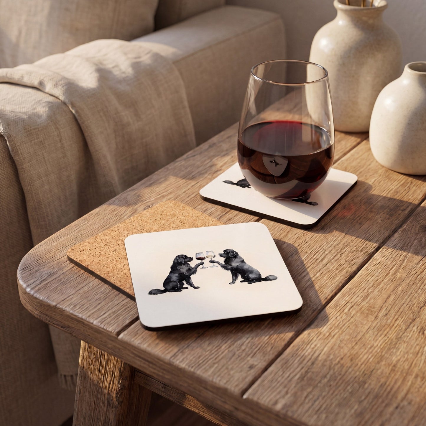 Newfoundland Happy Hour coaster set styled on a table