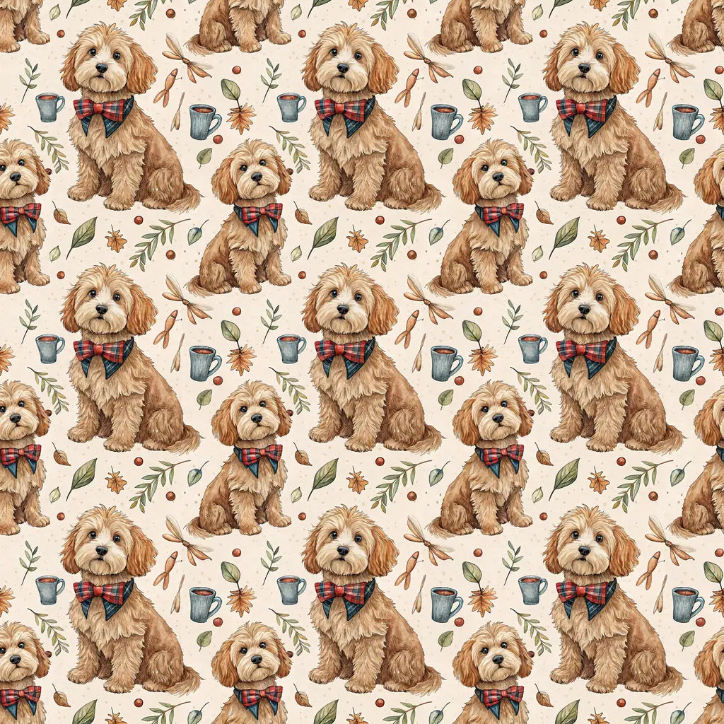 Cockapoo Autumn Wrapping Paper — repeating pattern tile