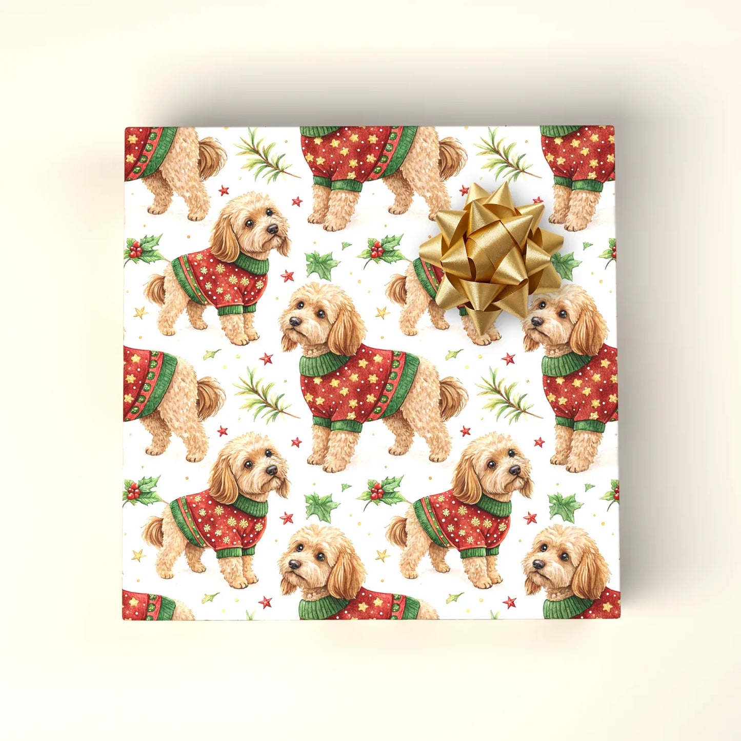 Cockapoo Christmas Ugly Sweater Wrapping Paper — wrapped gift presentation