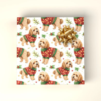 Cockapoo Christmas Ugly Sweater Wrapping Paper — wrapped gift presentation
