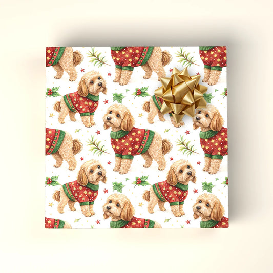 Cockapoo Christmas Ugly Sweater Wrapping Paper — wrapped gift presentation