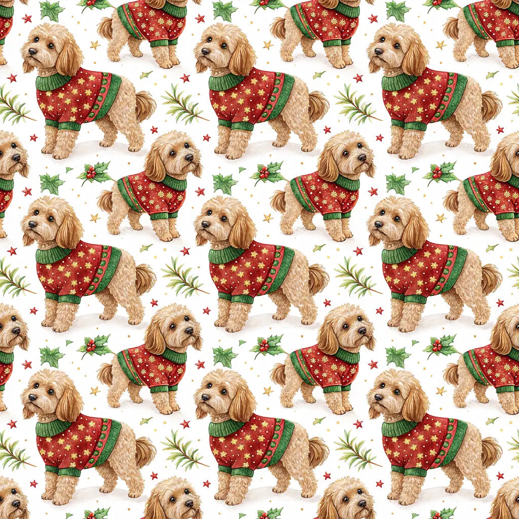 Cockapoo Christmas Ugly Sweater Wrapping Paper — repeating pattern tile