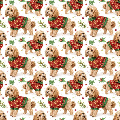 Cockapoo Christmas Ugly Sweater Wrapping Paper — repeating pattern tile