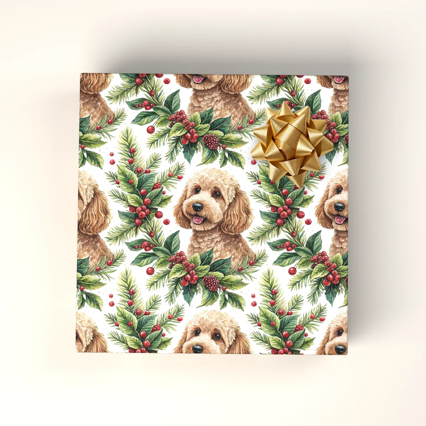 Cockapoo Christmas Wrapping Paper — wrapped gift presentation