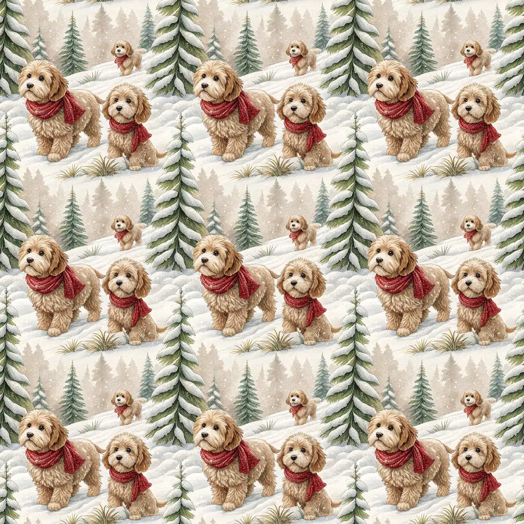 Cockapoo Christmas Wrapping Paper | Winter Scarf Pup — repeating pattern tile