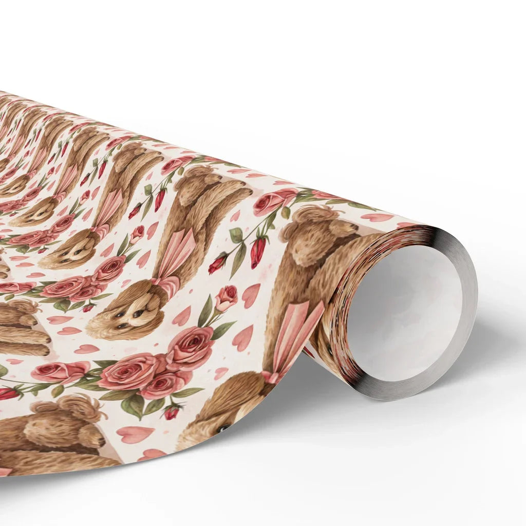 Cockapoo Valentine's Day Wrapping Paper with Roses — paper roll