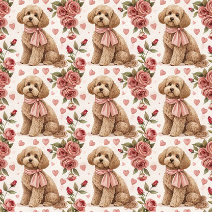 Cockapoo Valentine's Day Wrapping Paper with Roses — repeating pattern tile