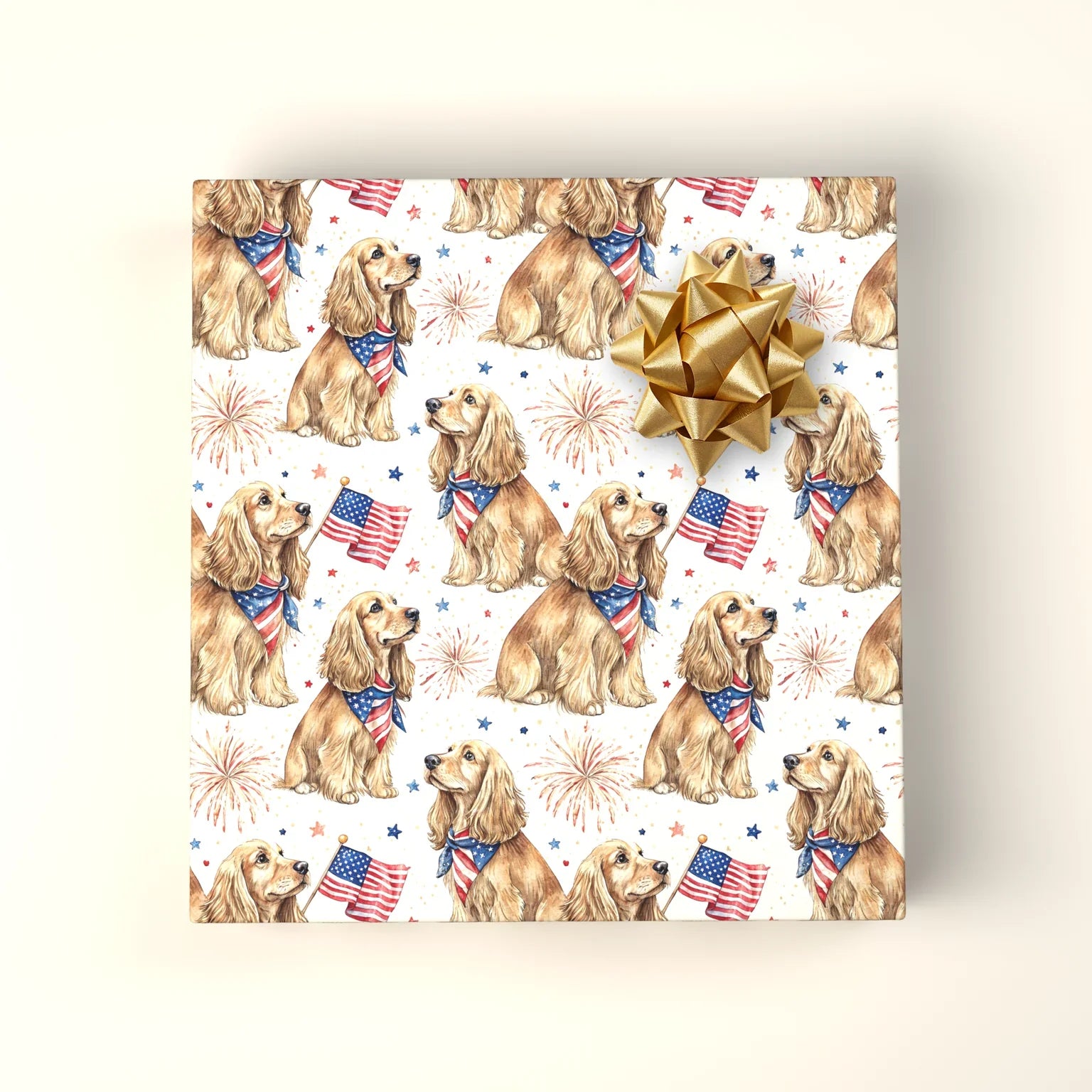 Cocker Spaniel Americana Wrapping Paper — wrapped gift presentation