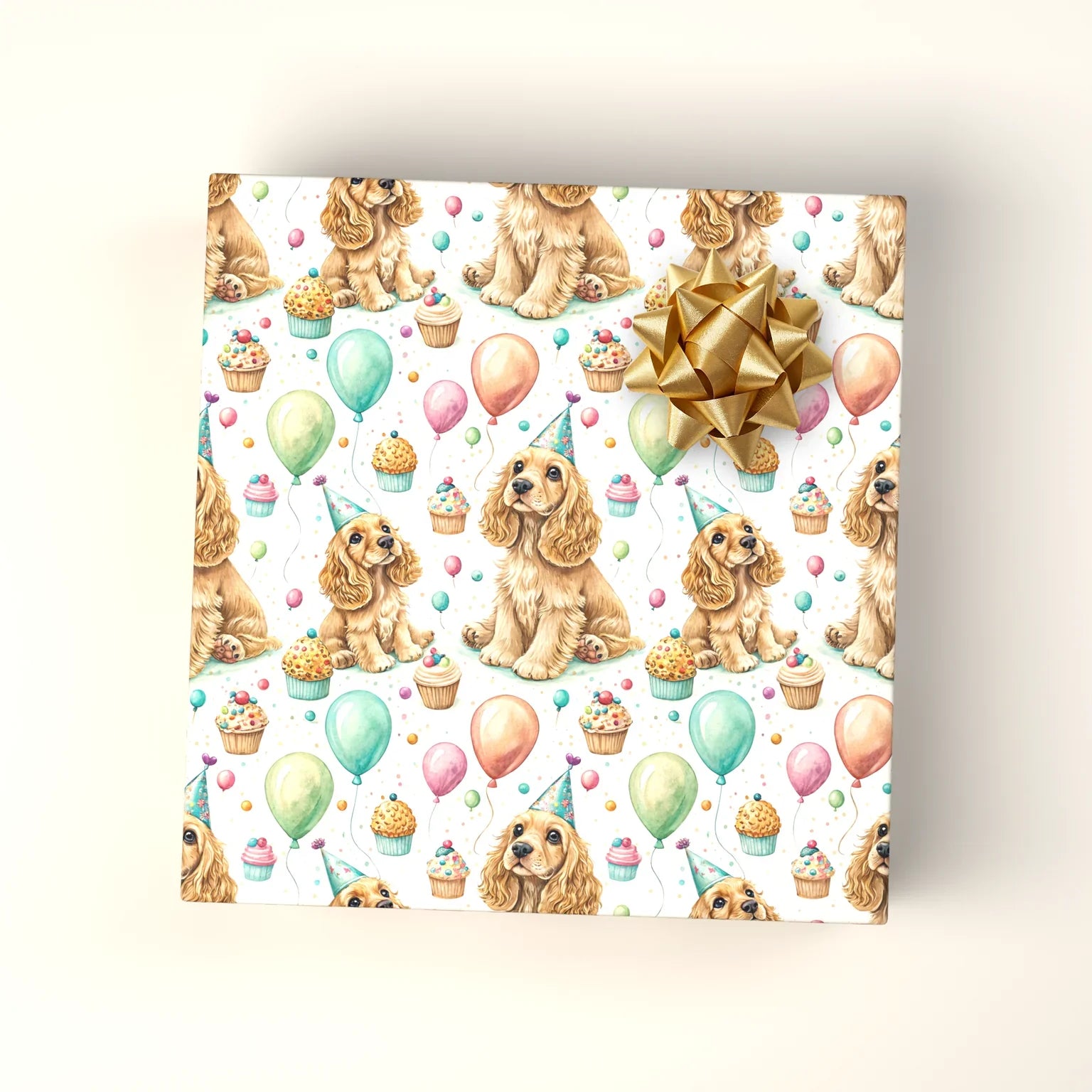 Cocker Spaniel Birthday Wrapping Paper — wrapped gift presentation