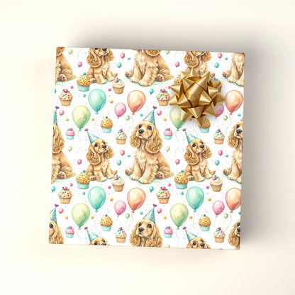 Cocker Spaniel Birthday Wrapping Paper — wrapped gift presentation