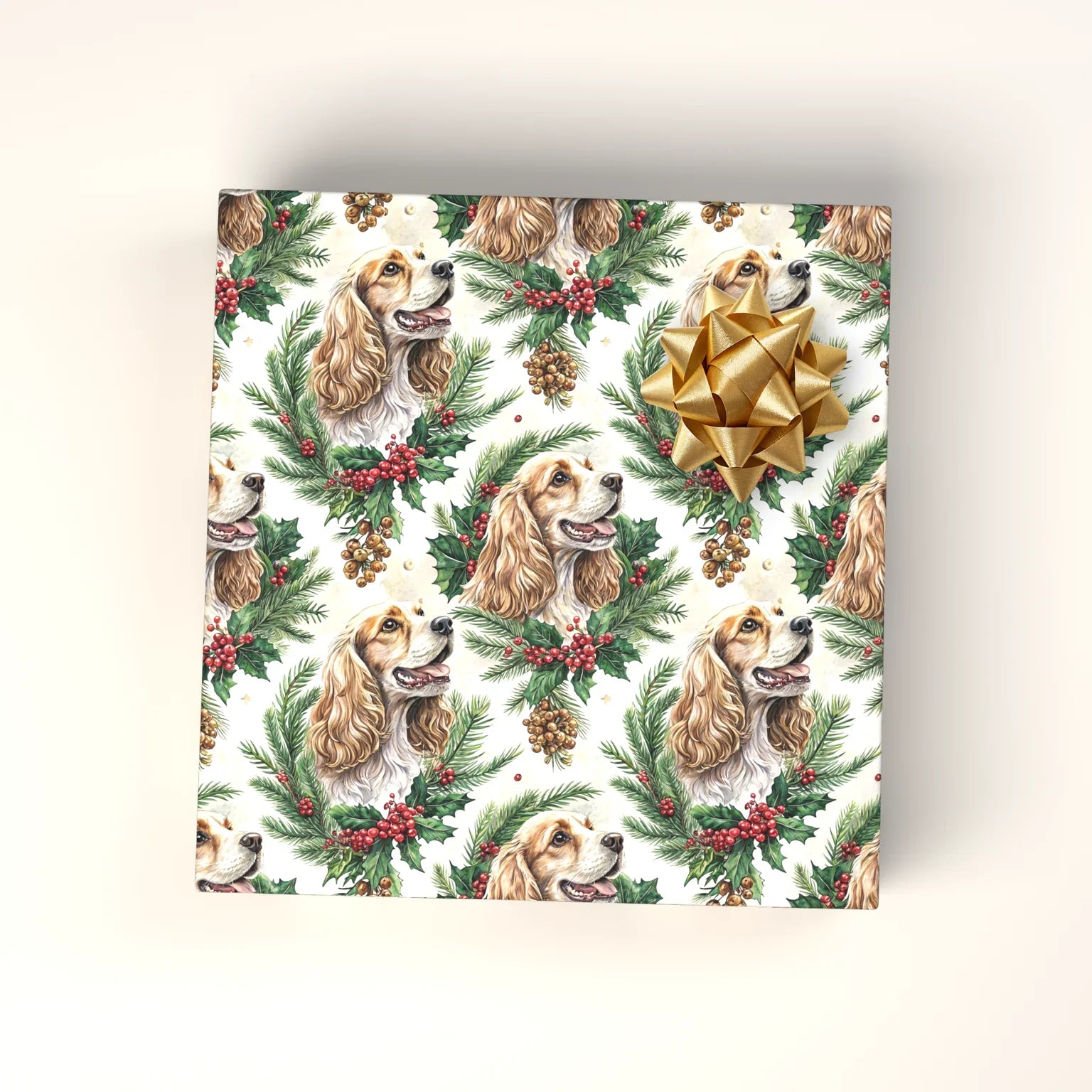Cocker Spaniel Christmas Wrapping Paper — wrapped gift presentation