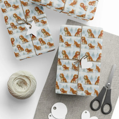 Cocker Spaniel Christmas Wrapping Paper — styled gift wrapping with scissors and twine