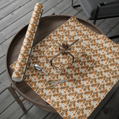 Cocker Spaniel Fall Wrapping Paper — gift wrapping presented on a wooden table