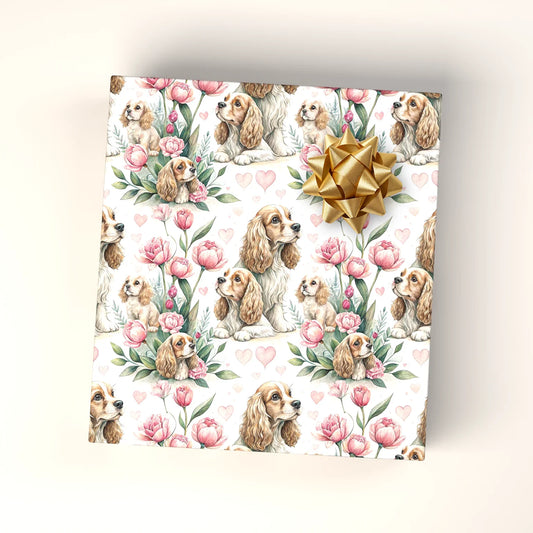 Cocker Spaniel Floral Wrapping Paper — wrapped gift presentation
