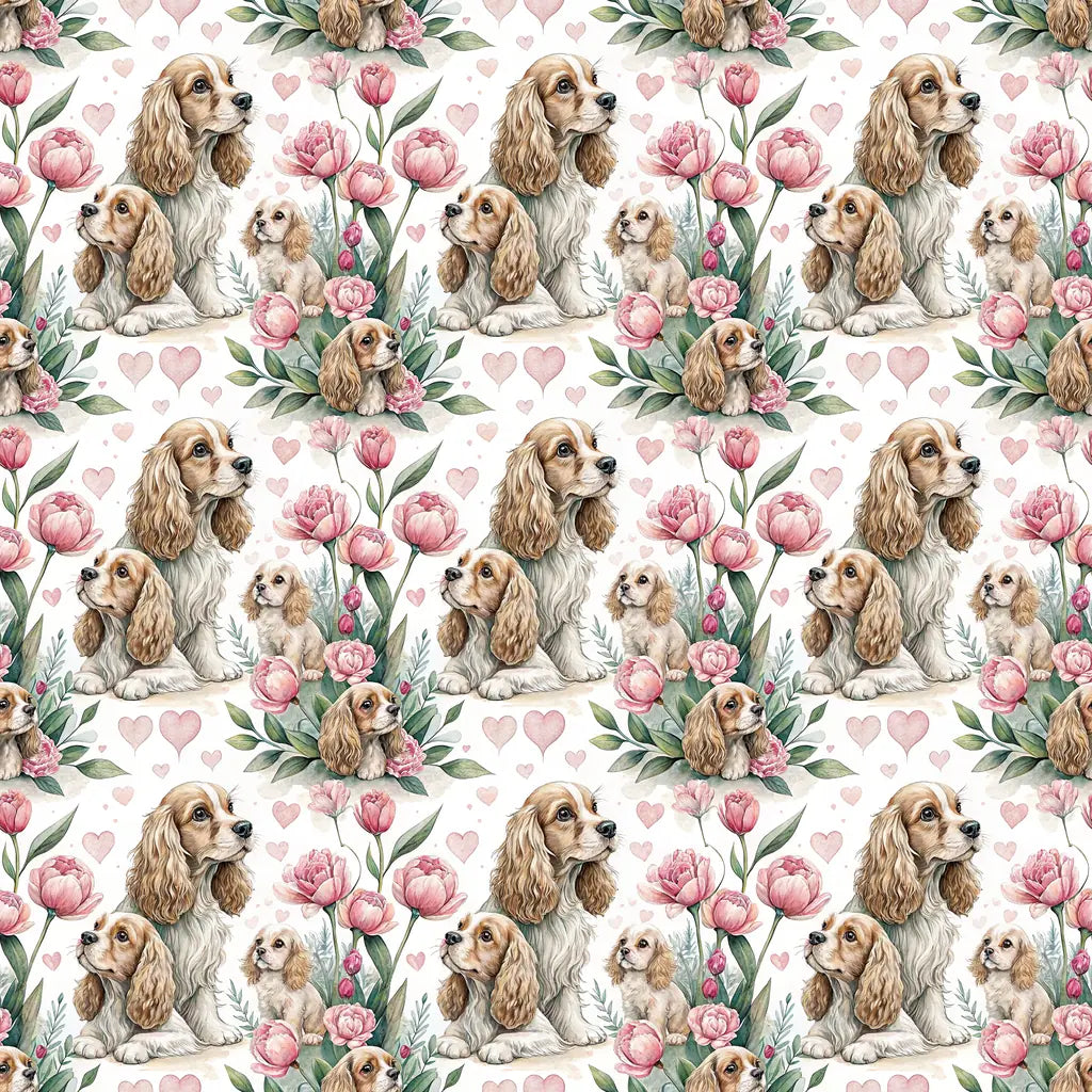 Cocker Spaniel Floral Wrapping Paper — repeating pattern tile