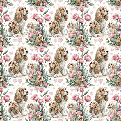 Cocker Spaniel Floral Wrapping Paper — repeating pattern tile