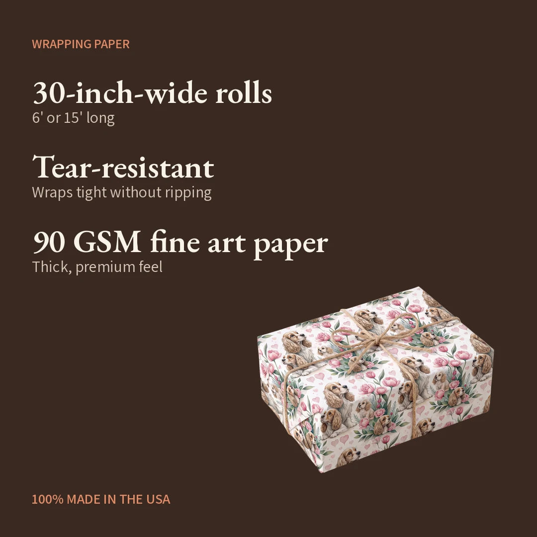 Cocker Spaniel Floral Wrapping Paper — what you get
