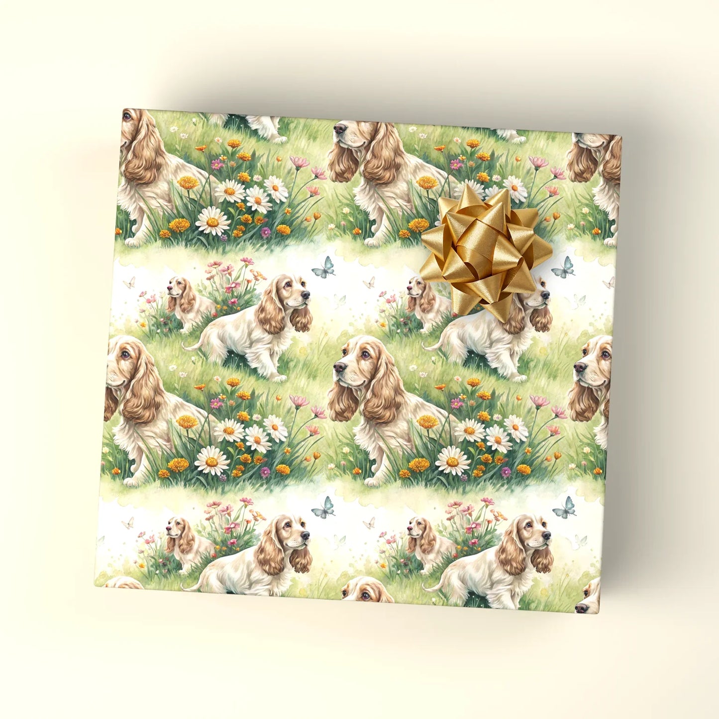 Cocker Spaniel Garden Wrapping Paper — wrapped gift presentation