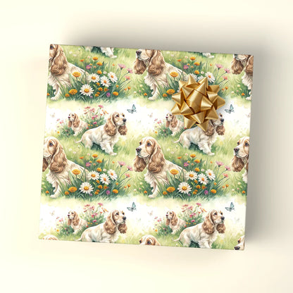 Cocker Spaniel Garden Wrapping Paper — wrapped gift presentation