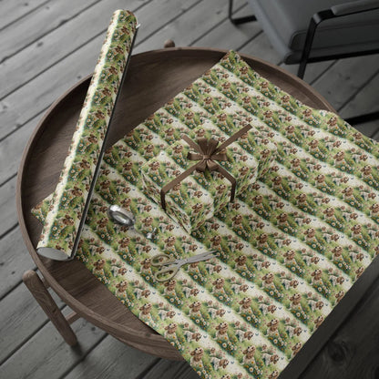 Cocker Spaniel Garden Wrapping Paper — gift wrapping presented on a wooden table