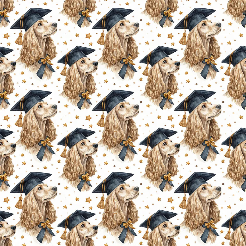 Cocker Spaniel Graduation Wrapping Paper — repeating pattern tile