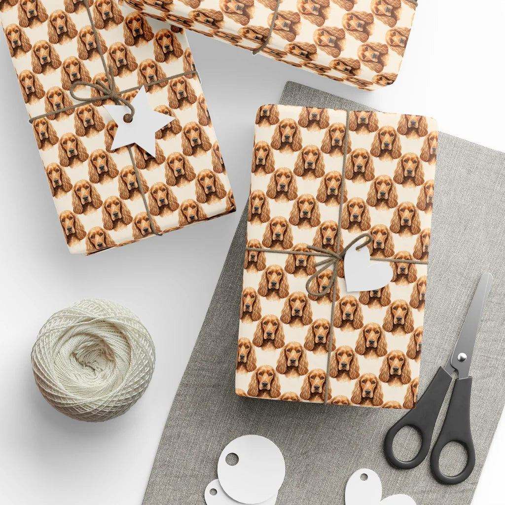Cocker Spaniel Portrait Wrapping Paper — styled gift wrapping with scissors and twine