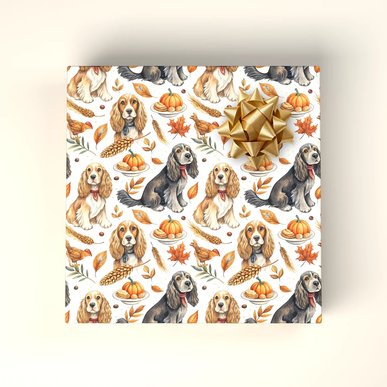 Cocker Spaniel Thanksgiving Wrapping Paper — wrapped gift presentation