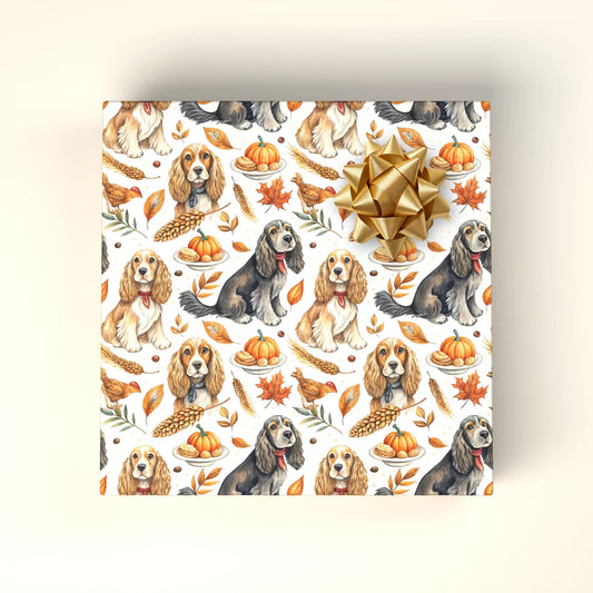 Cocker Spaniel Thanksgiving Wrapping Paper — wrapped gift presentation